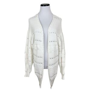 White Birch Lace Detail Open Front Cardigan Sweater White Size Small/Medium